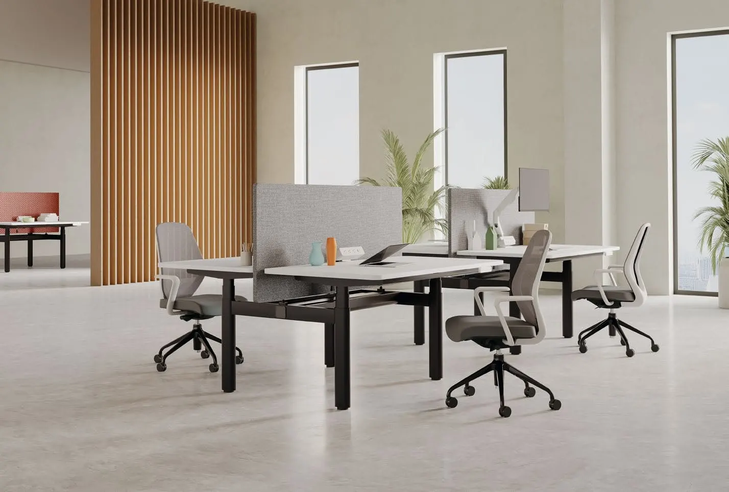 Dual-sided height-adjustable benching desk — LINKER, view 2