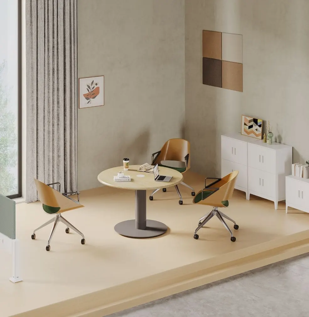 Round meeting table with power module — LUNA, view 3