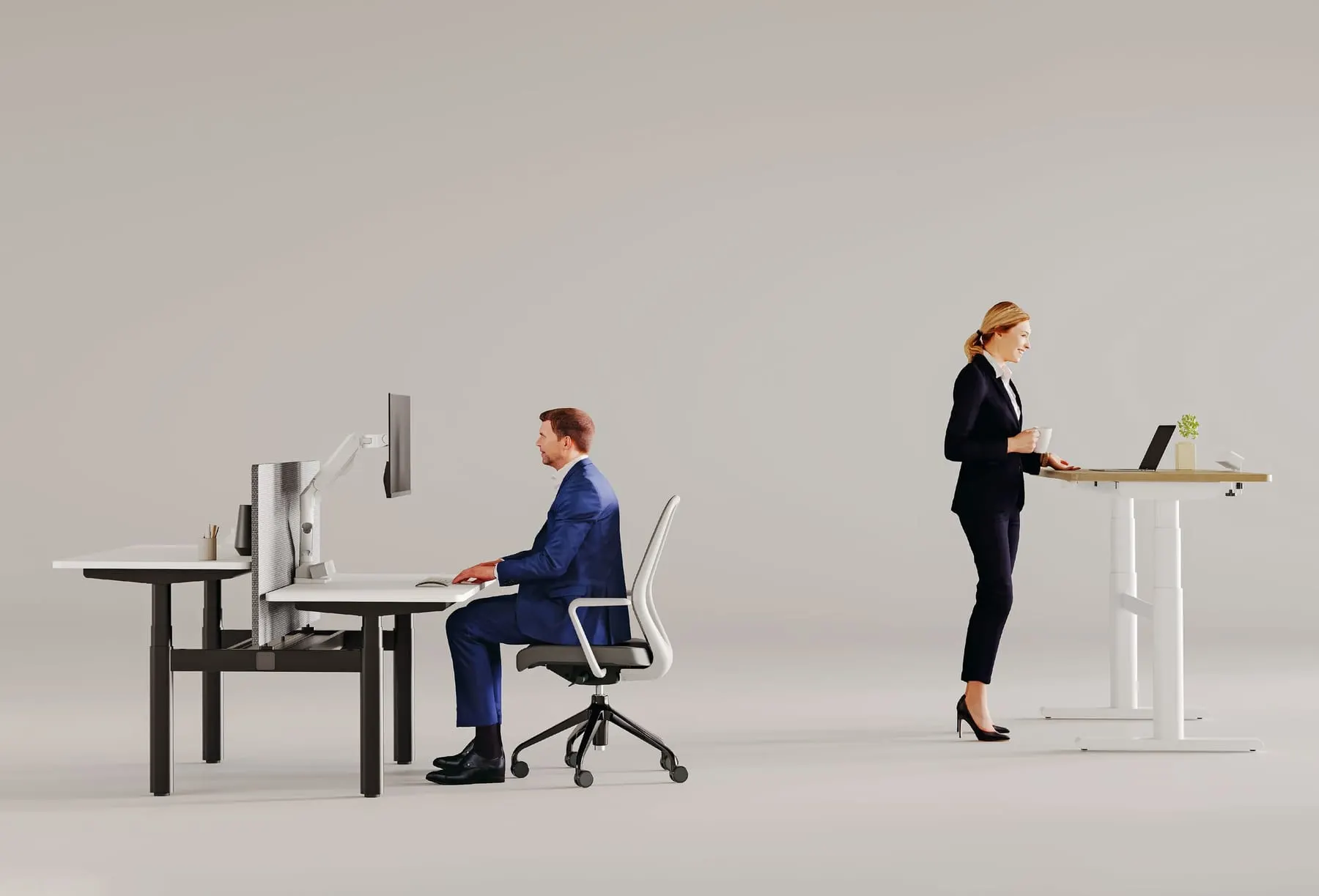 Dual-sided height-adjustable benching desk — LINKER, view 4